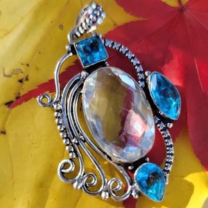 New blue and  White Topaz silver  Handmade Pendant